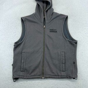 Harley Davidson Hoodie Vest Men's Large Sleeveless Full Zip Logo Pockets.